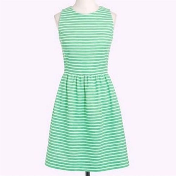 J. Crew Daybreak kelly Green Stripe Fit Flare Dress sleeveless preppy cotton M - Picture 1 of 11
